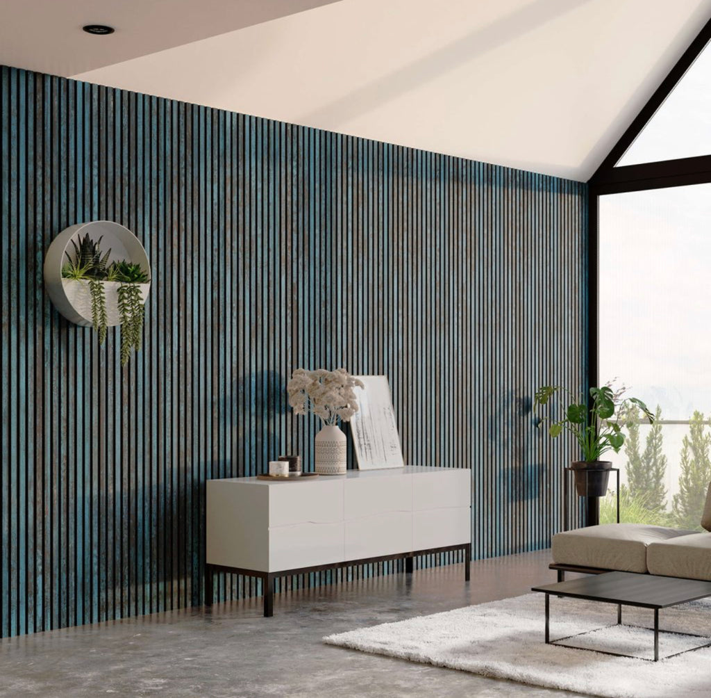 Slat Wall Acoustic Panel Blue Oxide 240cm x 60cm - Treesy Green