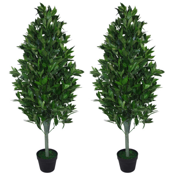 Pair of 120cm (4ft) Artificial Topiary Bay Trees Pyramid Cones – Extra Large - Treesy Green
