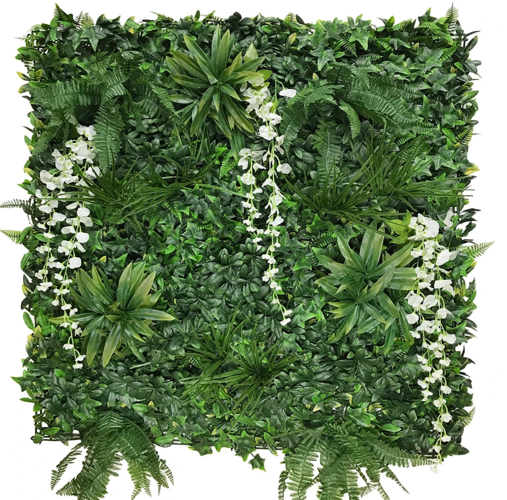 Luxury White Bloom Artificial Green Plant Wall Panel 1M x 1M - Treesy Green