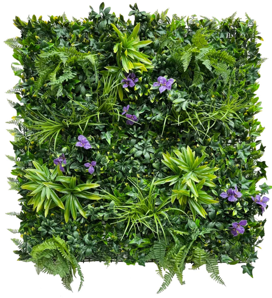 Luxury Artificial Plant Wall With Purple Flowers1M x 1M - Treesy Green