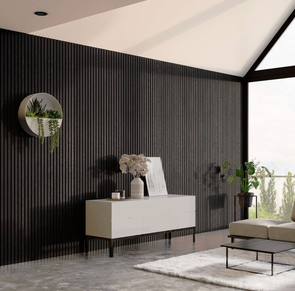 Slat Wall Acoustic Panel Charcoal Black 240cm x 60cm - Treesy Green