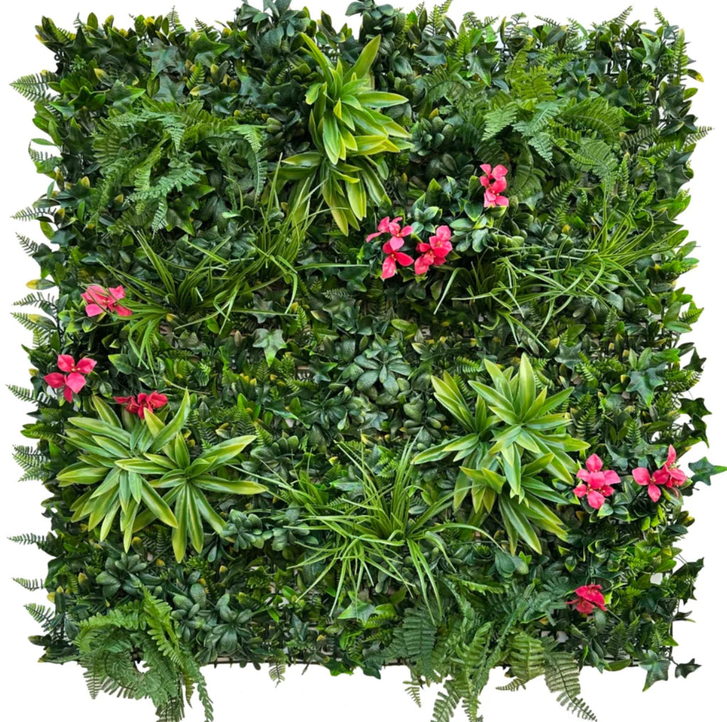 Luxury Artificial Plant Wall With Red Flowers 1M x 1M - Treesy Green