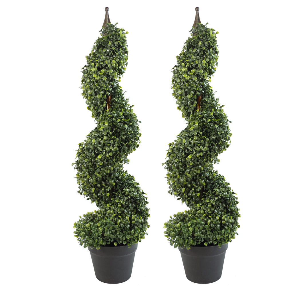 Pair Of Artificial Boxwood Spiral Tree - Treesy Green