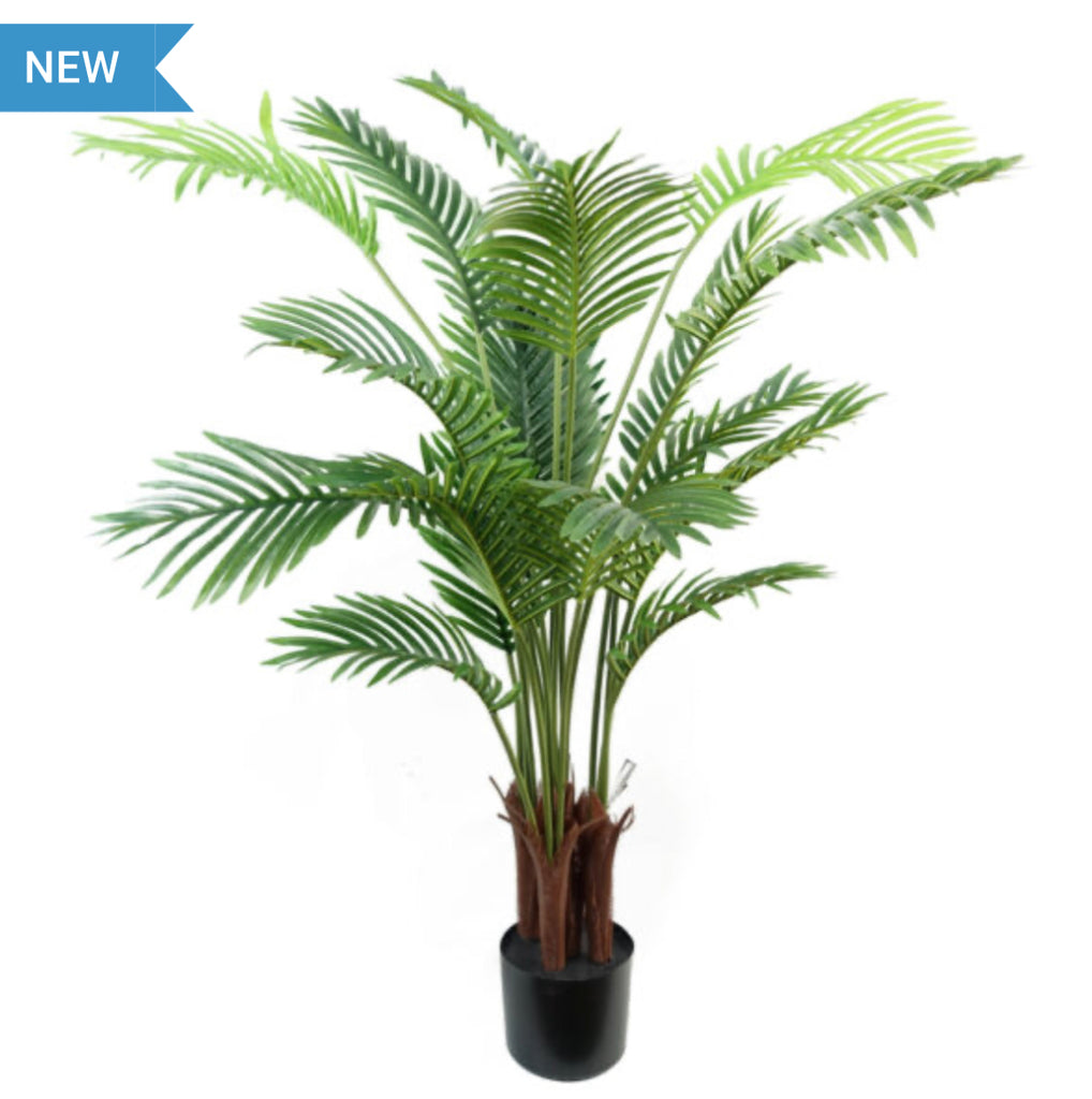 110cm Artificial Areca Palm Tree Potted in Black Pot - Treesy Green