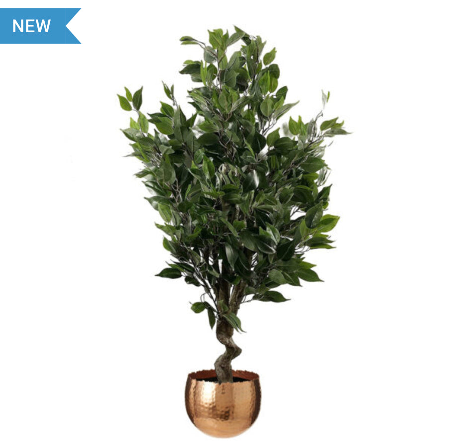 110cm Artificial Evergreen Ficus Tree Copper Curve Planter - Treesy Green
