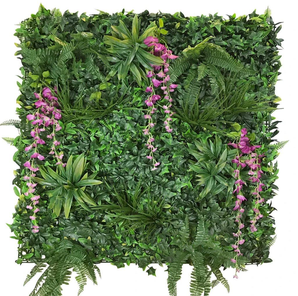 Luxury Purple Bloom Artificial Green Plant Wall Panel 1M x 1M - Treesy Green