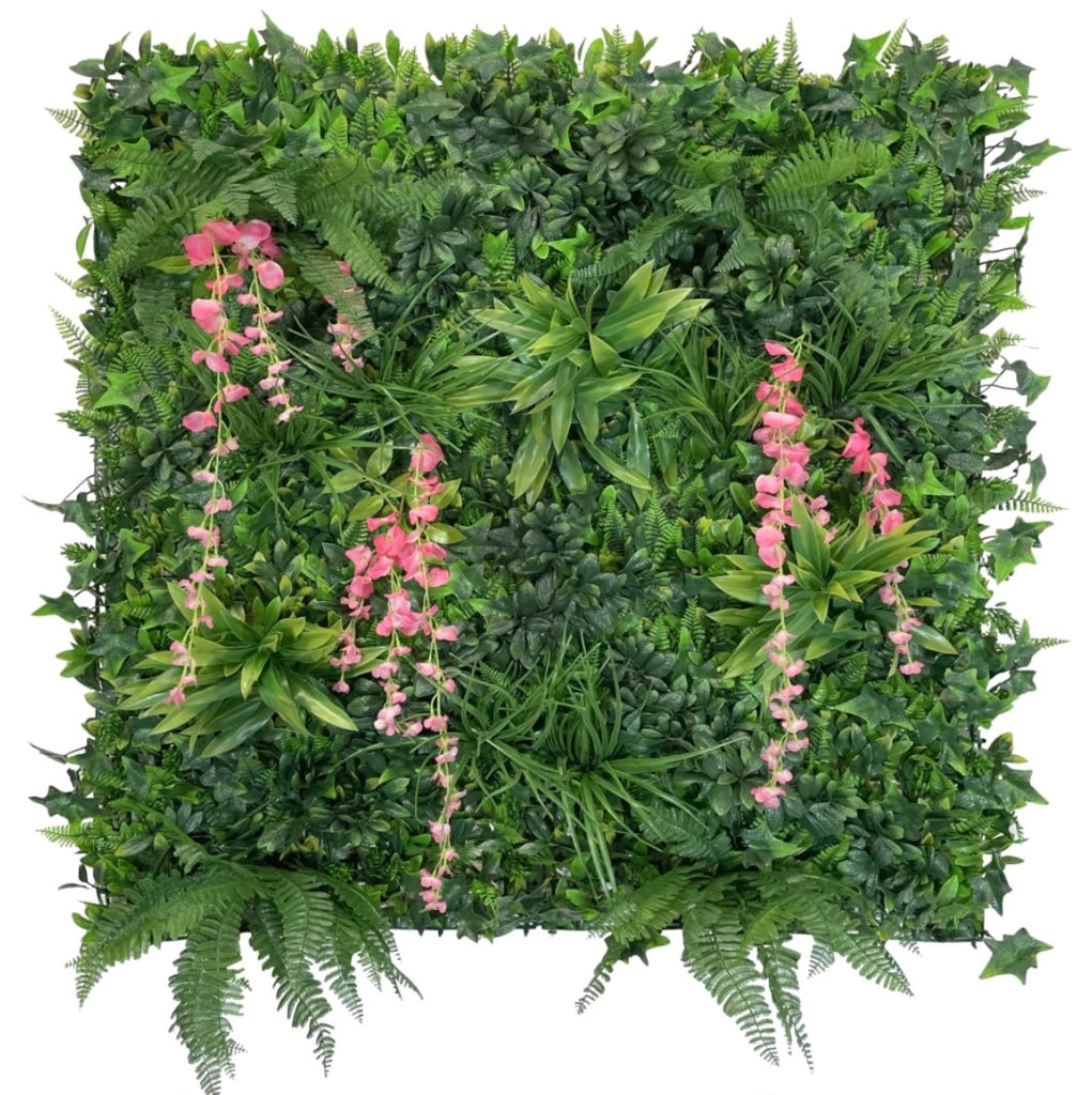 Luxury Pink Bloom Artificial Green Plant Wall Panel 1M x 1M - Treesy Green