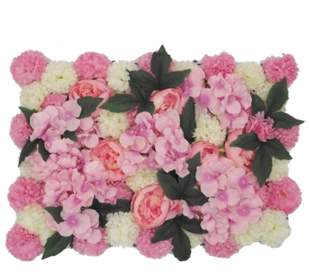 FLOWER WALL WITH PEONIES CARNATIONS AND HYDRANGEAS 60cm X 40cm PINK/PEACH/IVORY - Treesy Green