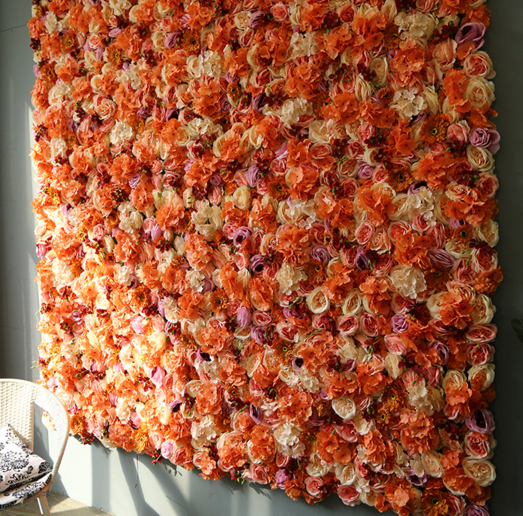 Luxury 3D Artificial Faux Flower Wall Orange Sun Burst - Treesy Green