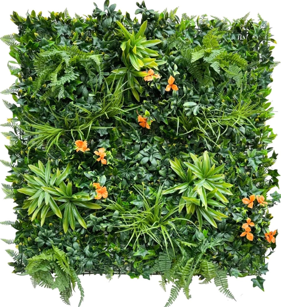 Luxury Artificial Plant Wall With Orange Flowers 1M x 1M - Treesy Green