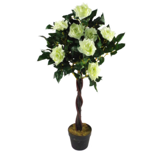 Artificial Cream Rose Tree Wedding Twisted Vine Detail 90cm (3ft) - Treesy Green