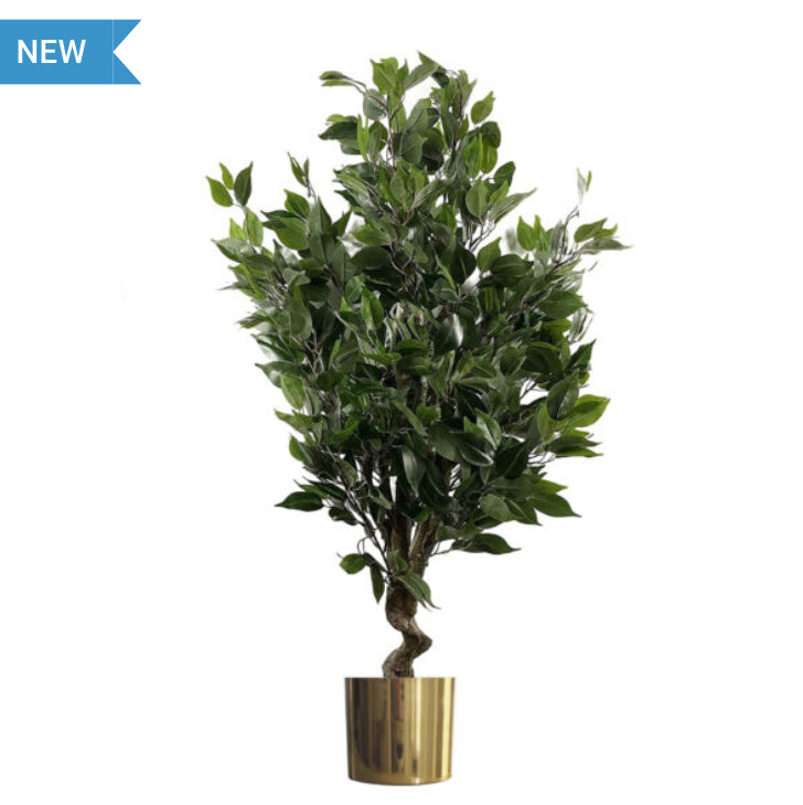 110cm Artificial Evergreen Ficus Tree Gold Planter - Treesy Green