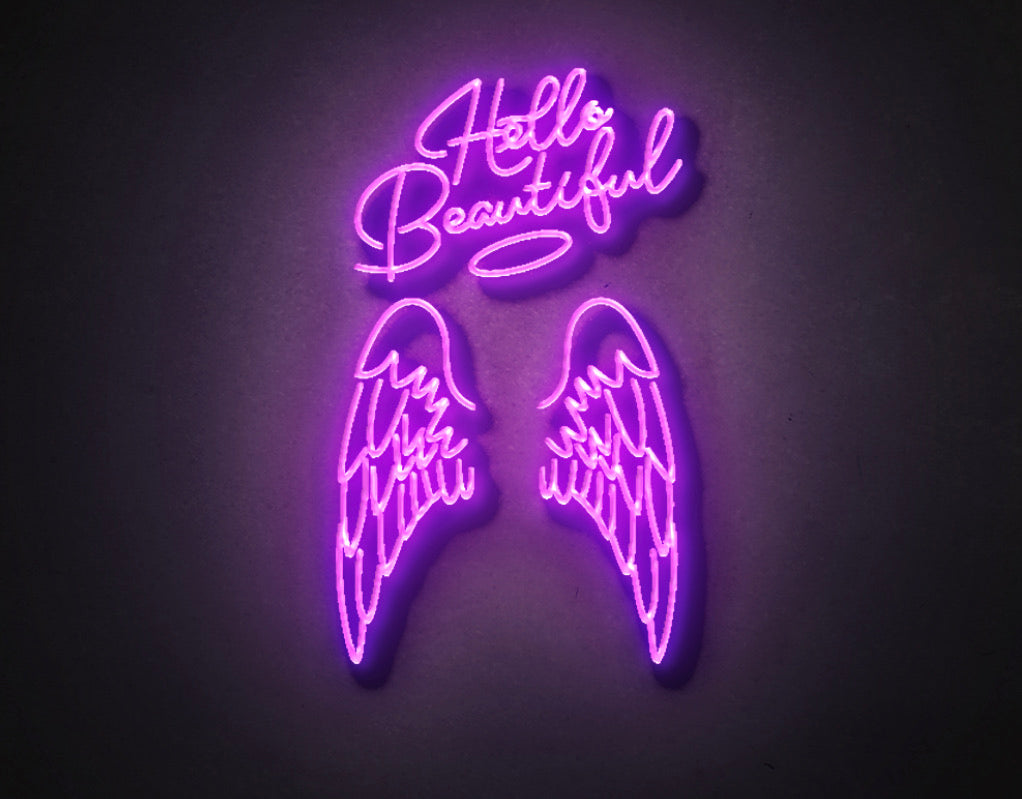 Hello Beautiful Angel Wings - LED Neon Sign 100CM - Treesy Green