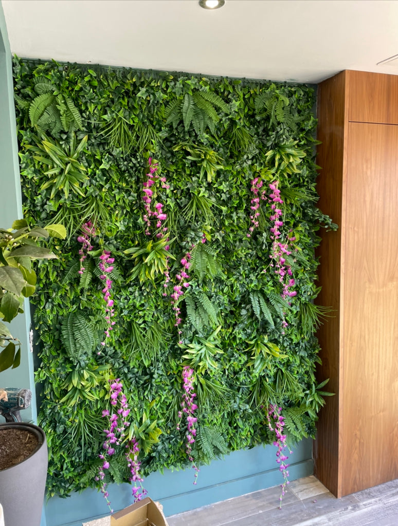 Luxury Purple Bloom Artificial Green Plant Wall Panel 1M x 1M - Treesy Green